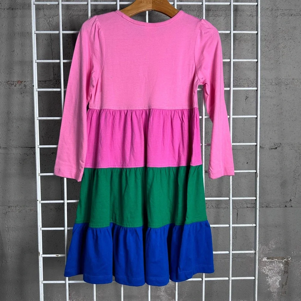 Hanna Andersson Girls Colorblock‎ Tiered Dress Pink Green Blue NWT Size 110 US 5